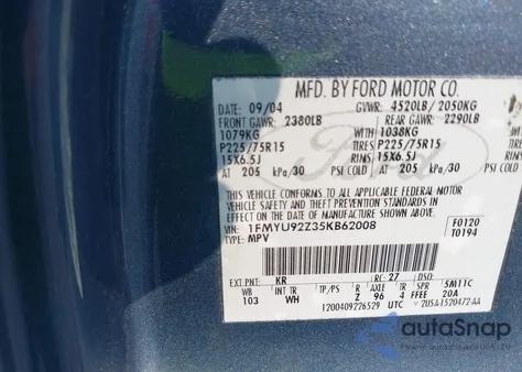 2005 Ford Escape Xls z USA, uszkodzony, nr VIN 1FMYU92Z35KB62008